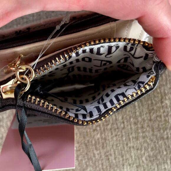 JUICY COUTURE 2pc Pink Velour Bifold Wallet Chocolate Faux LTR Credit Card Case - Picture 5 of 11